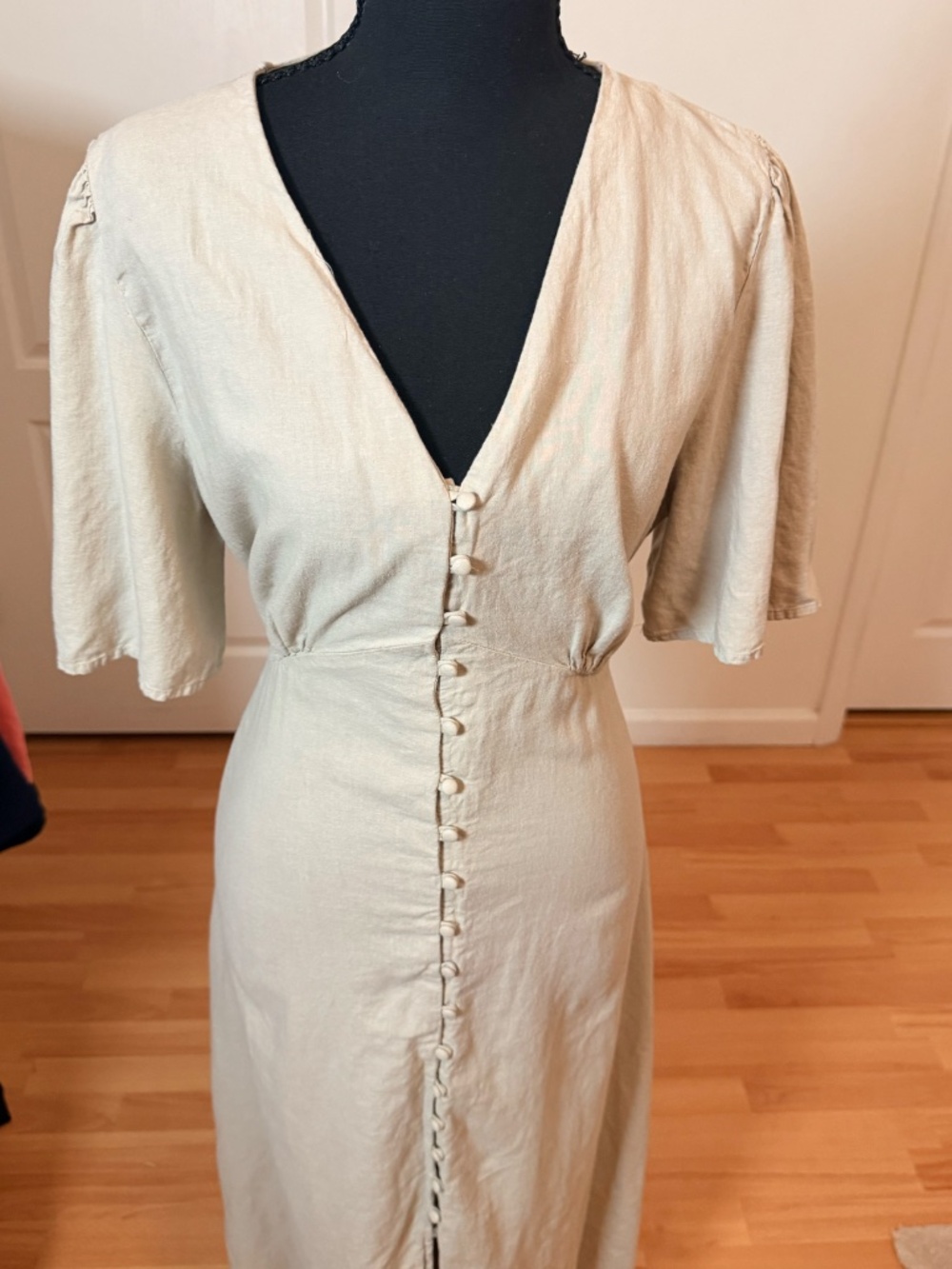 MANGO Flared Sleeve Linen A-Line Midi Dress Size M - Picture 3 of 7
